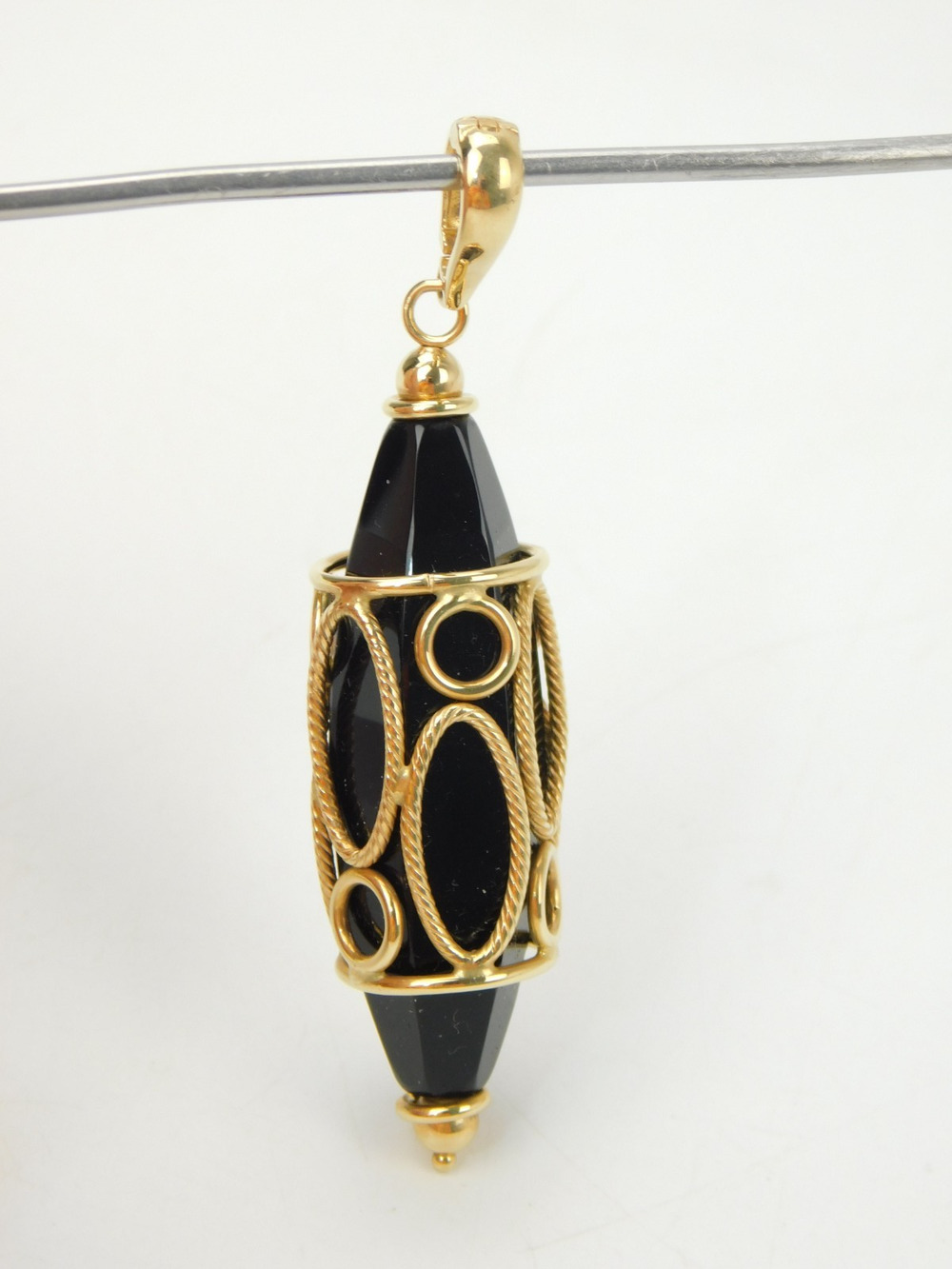 Milor Italy Faceted Black Onyx 14K Yellow Gold Filigree Enhancer Pendant 3.5"